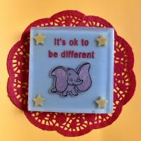 Handmade soap that reads “Its ok to be different” dumbo inspired elephant