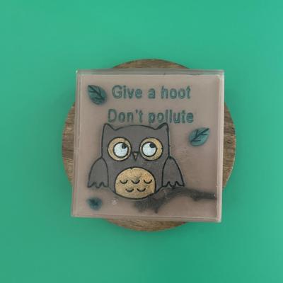 Owl handmade soap that reads “give a hoot don’t pollute” 